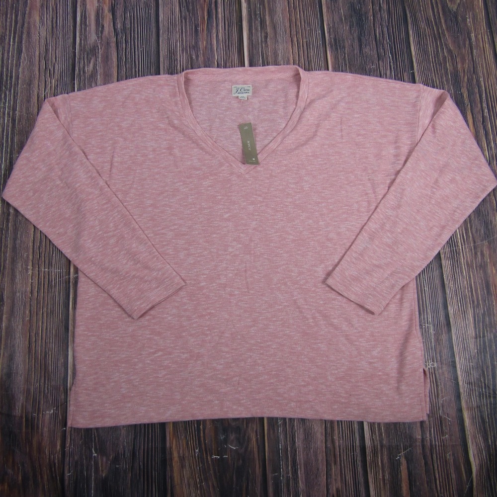 J.Crew Sweatshirt‎ Womens XL Pink Vintage Fleece V-Neck Pullover Lightweight